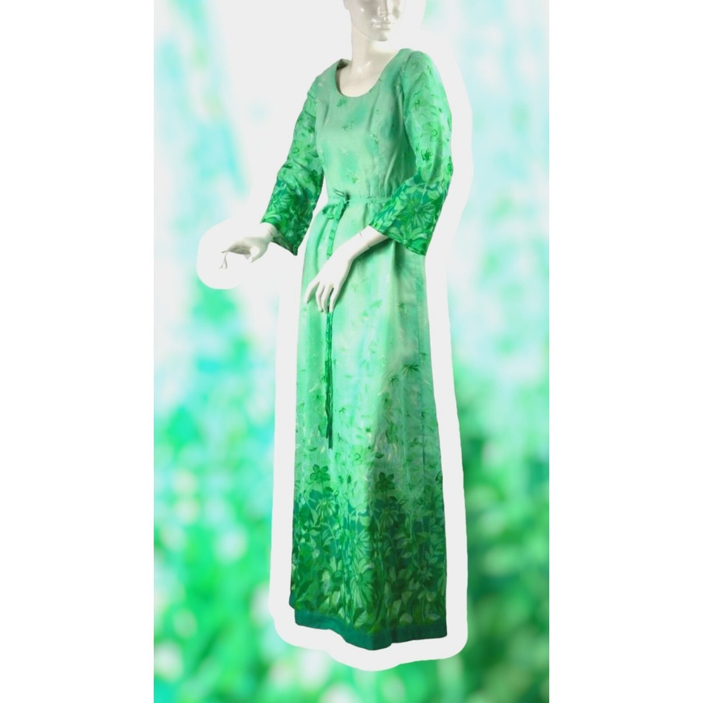 Women's S Vtg 70's Boho Flower Child Dress By‎ POSH Anderson In Sweet Aqua Mint